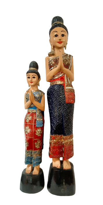 Hand Carved Wooden Thai Sawadee Lady Standing - 100cm