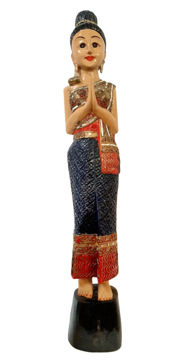 Hand Carved Wooden Thai Sawadee Lady Standing - 100cm