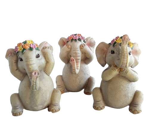 Hear No, Speak No, See No Evil Floral Elephant 10cm - set 3