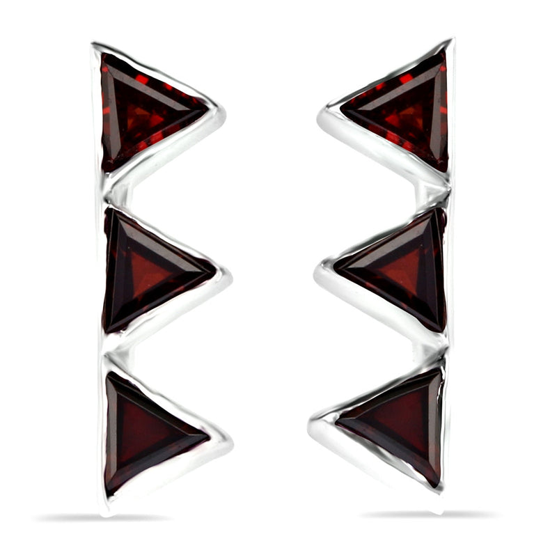 Garnet Silver Triangular Trio Stud Earrings