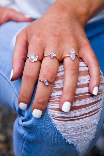 Moonstone Rose Gold Pointed Love Ring