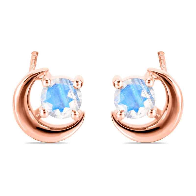 Moonstone Rose Gold Blue Moon Stud Earrings