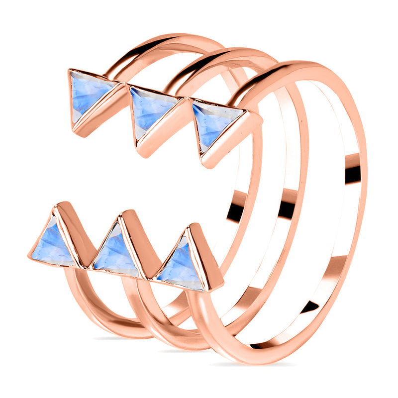 Moonstone Rose Gold Triangular Trio Ring