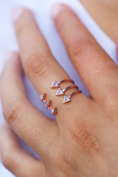 Moonstone Rose Gold Triangular Trio Ring