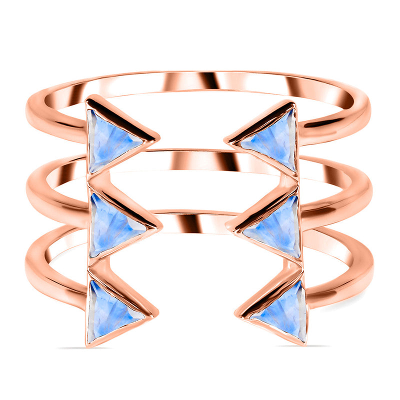 Moonstone Rose Gold Triangular Trio Ring