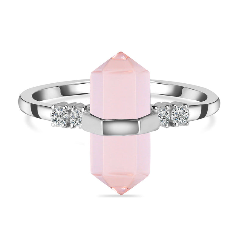 Rose Quartz Silver Delicately Pointed Ring