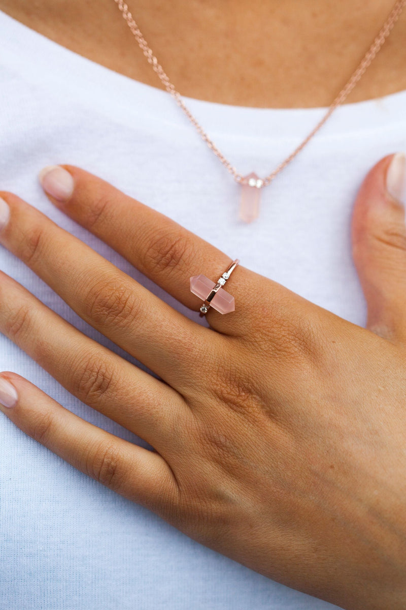 Rose Quartz Rose Gold Delicately Pointed Ring